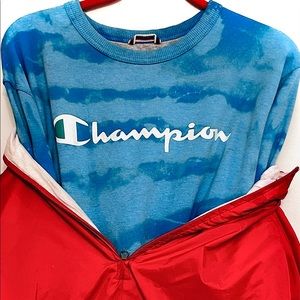 Bleach Dye Champion Hoodie- Blue